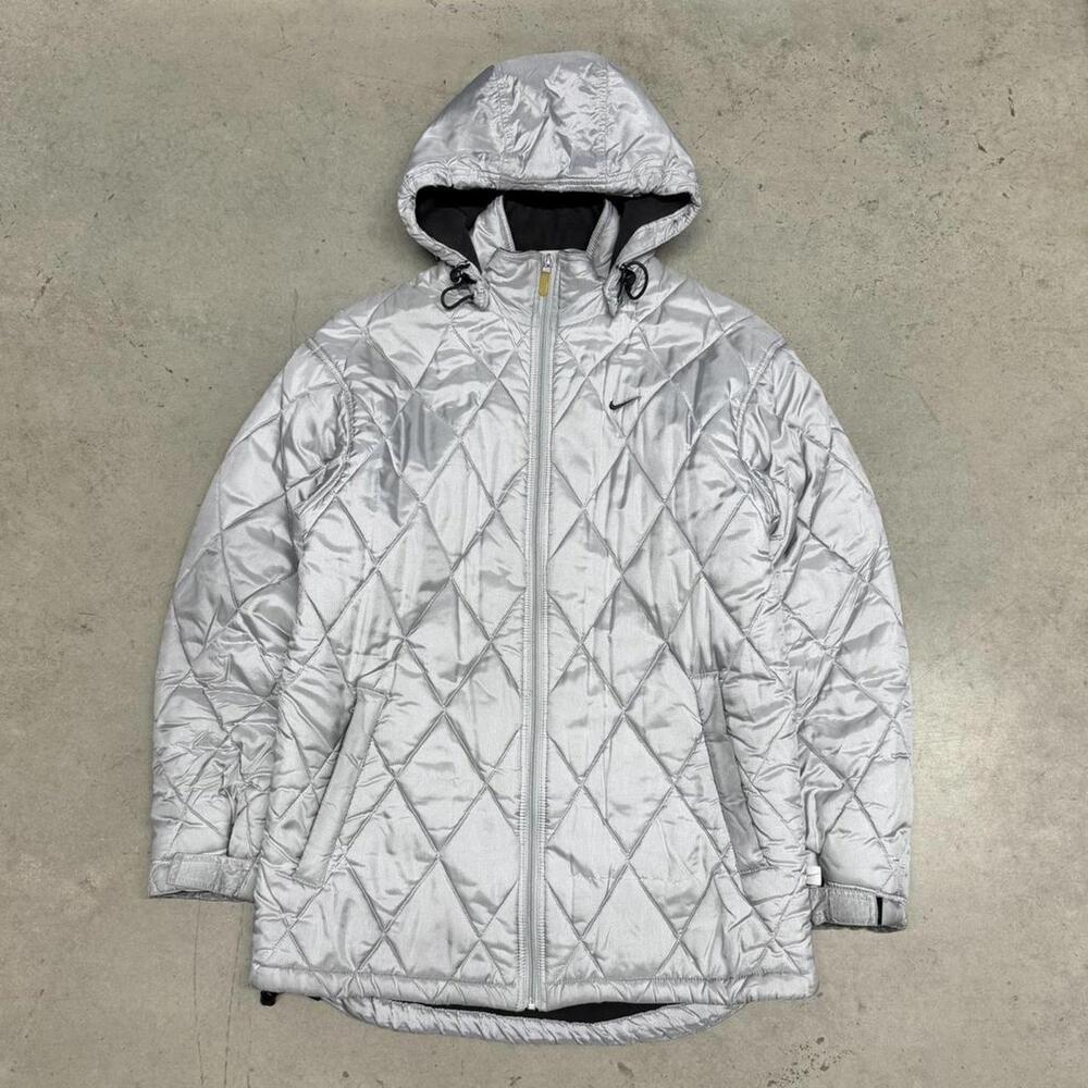 Nike Silver Quilted Hooded Bomber Jacket